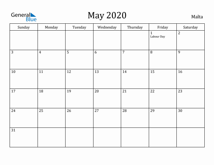 May 2020 Calendar Malta