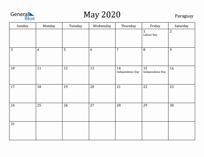 May 2020 Calendar Paraguay
