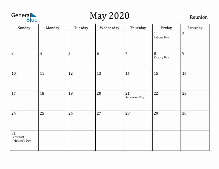 May 2020 Calendar Reunion