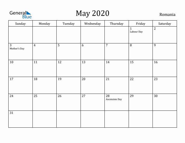 May 2020 Calendar Romania