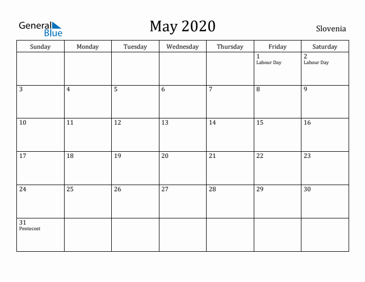 May 2020 Calendar Slovenia