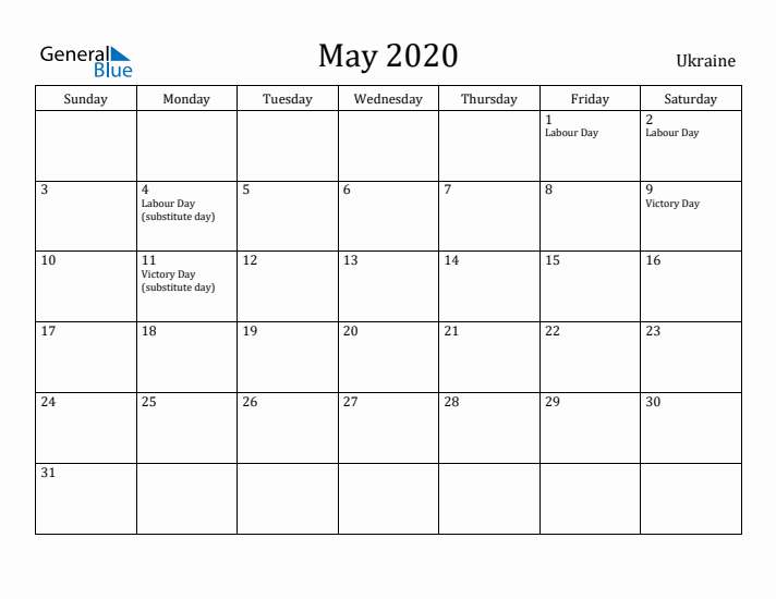 May 2020 Calendar Ukraine