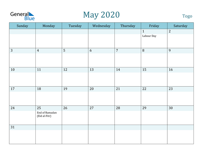 May 2020 Calendar with Holidays in PDF, Word, and Excel