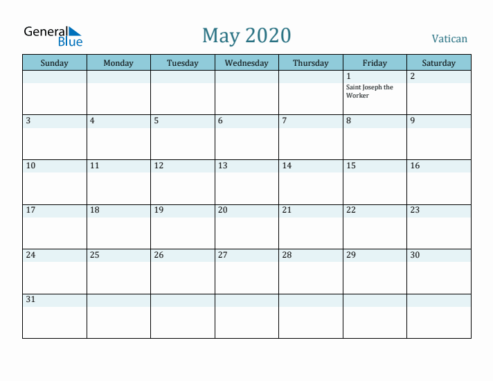 May 2020 Calendar with Holidays