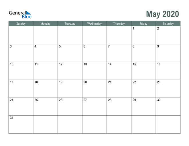 Free Printable May 2020 Calendar