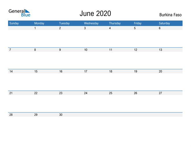 Fillable June 2020 Calendar