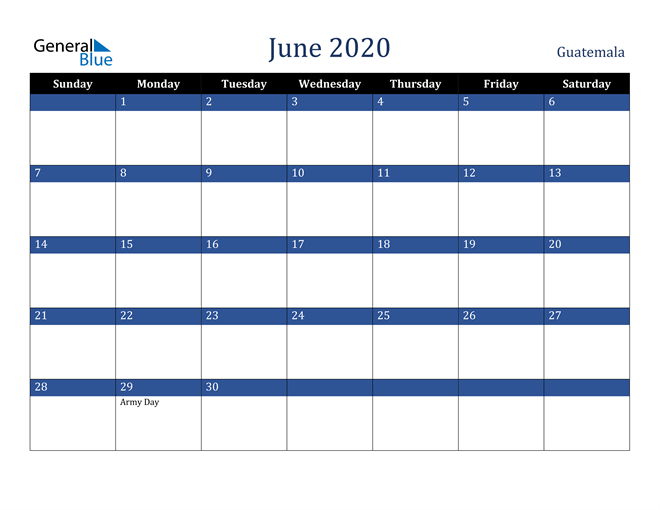 June 2020 Guatemala Calendar