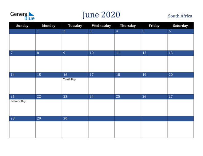 June 2020 South Africa Calendar