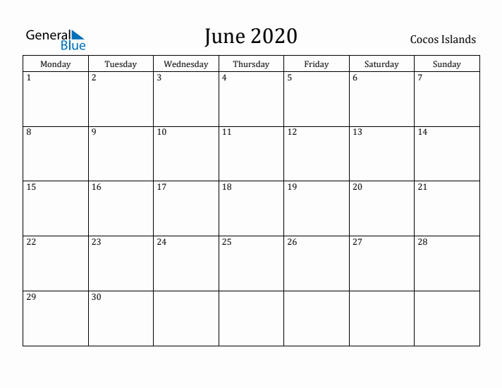 June 2020 Calendar Cocos Islands