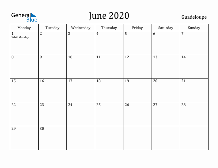 June 2020 Calendar Guadeloupe