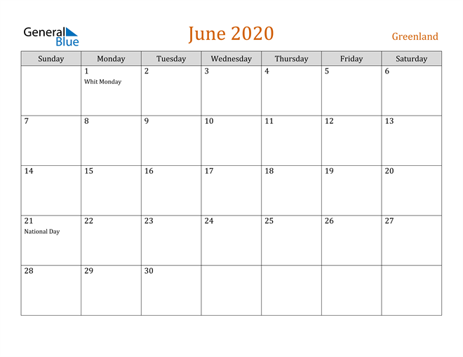 June 2020 Holiday Calendar