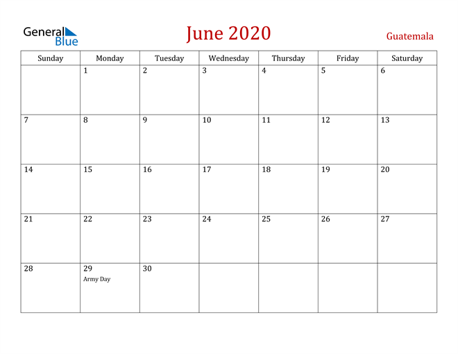 Guatemala June 2020 Calendar