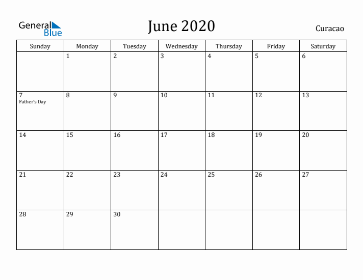 June 2020 Calendar Curacao