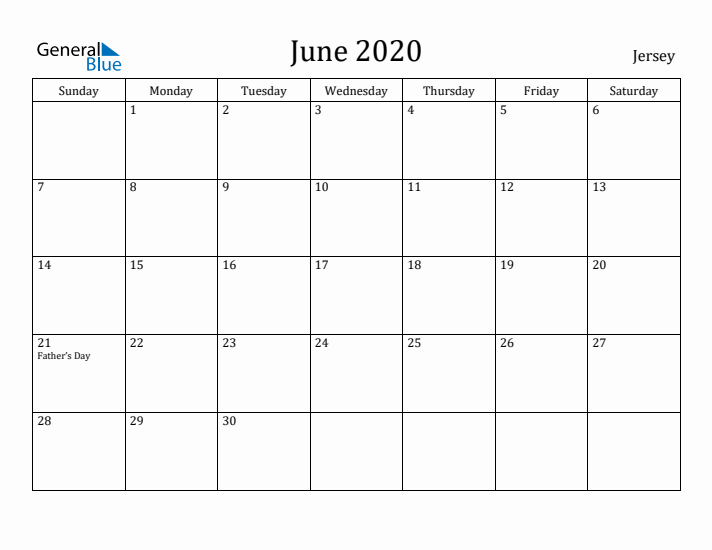 June 2020 Calendar Jersey