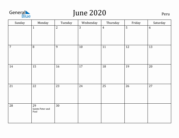 June 2020 Calendar Peru
