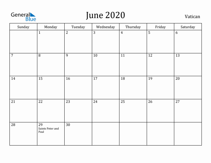 June 2020 Calendar Vatican