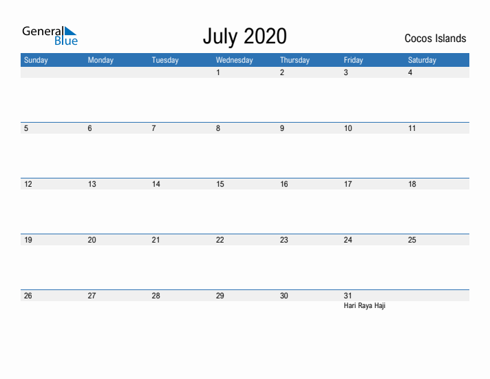 Fillable July 2020 Calendar