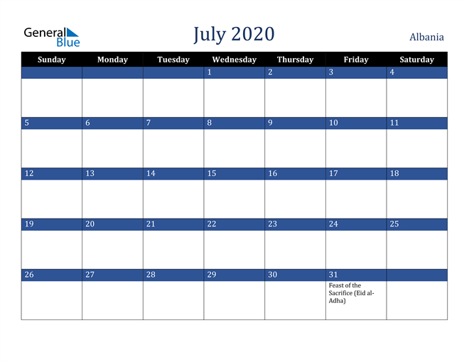 July 2020 Albania Calendar