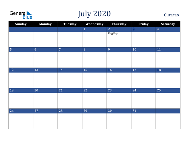 July 2020 Curacao Calendar