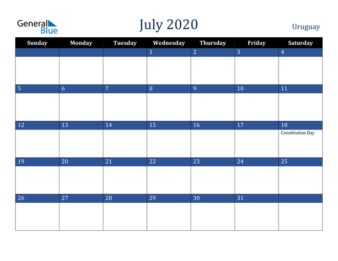 July 2020 Uruguay Calendar