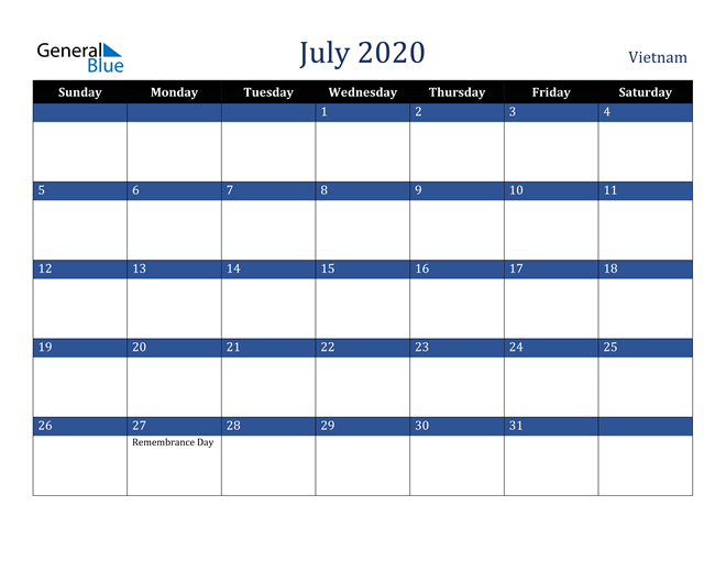 July 2020 Vietnam Calendar