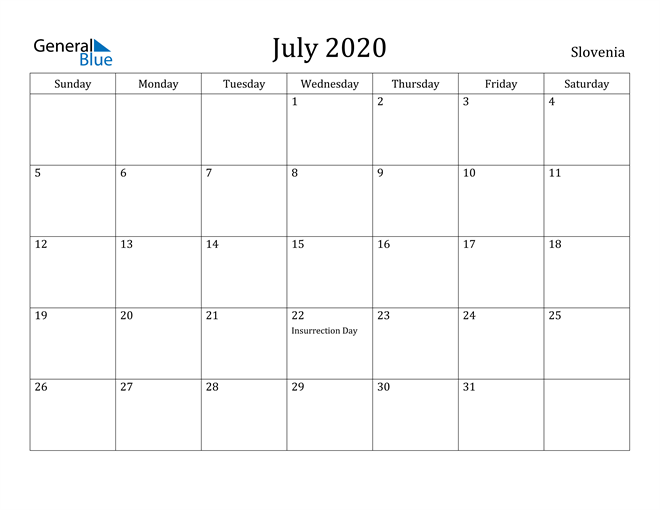 July 2020 Calendar Slovenia