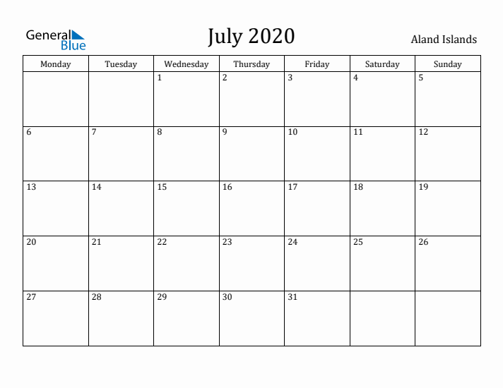 July 2020 Calendar Aland Islands