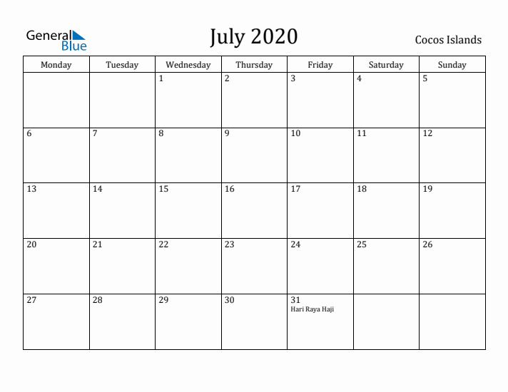 July 2020 Calendar Cocos Islands
