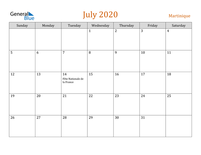 July 2020 Holiday Calendar