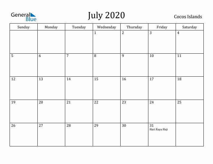 July 2020 Calendar Cocos Islands