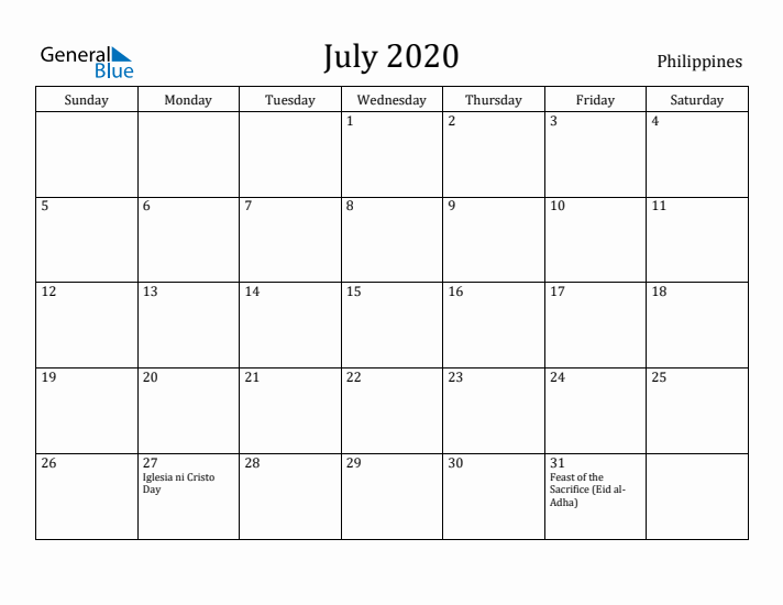 July 2020 Calendar Philippines