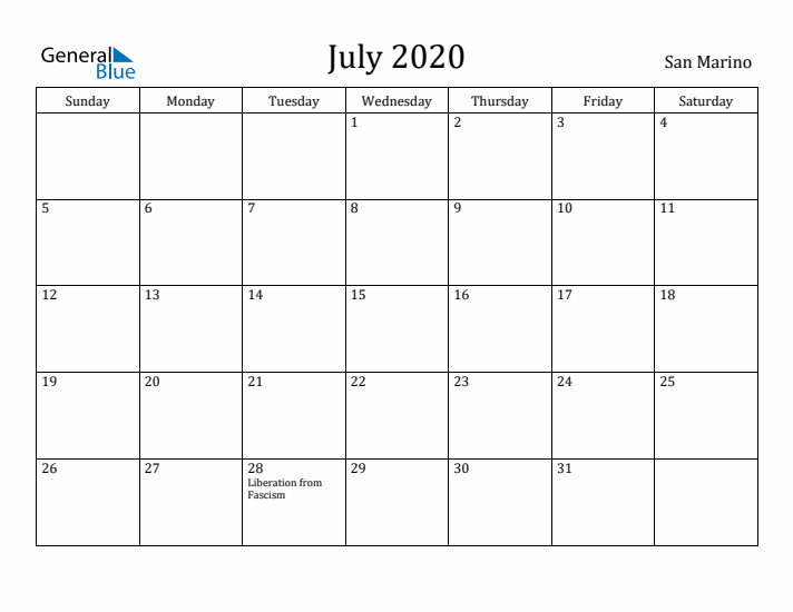 July 2020 Calendar San Marino