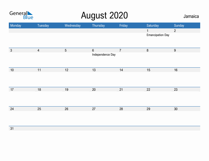 Fillable August 2020 Calendar