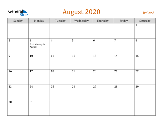 August 2020 Holiday Calendar