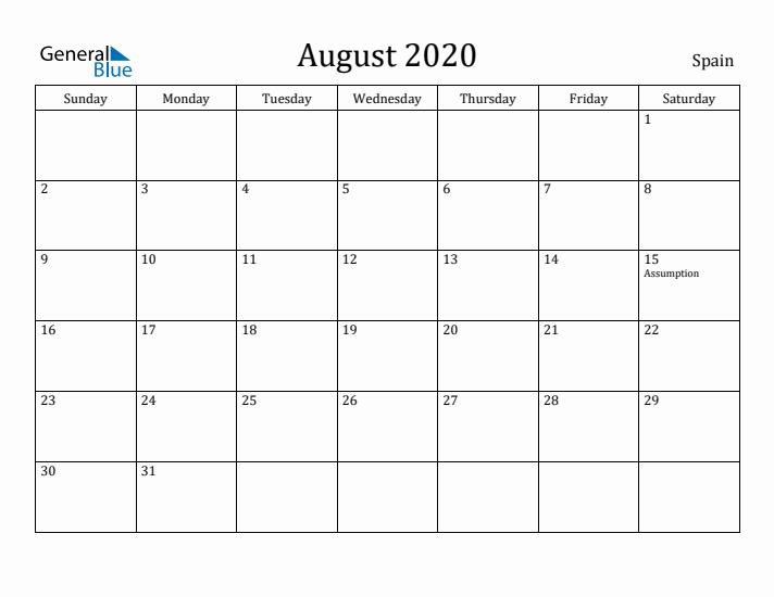 August 2020 Calendar Spain
