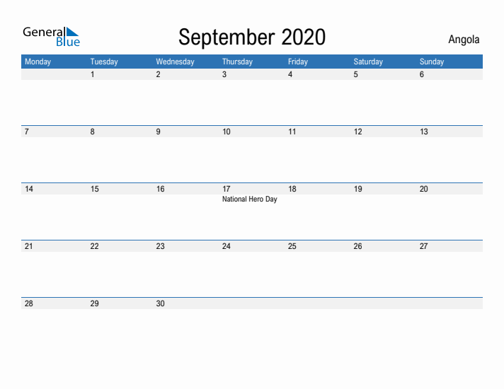 Fillable September 2020 Calendar