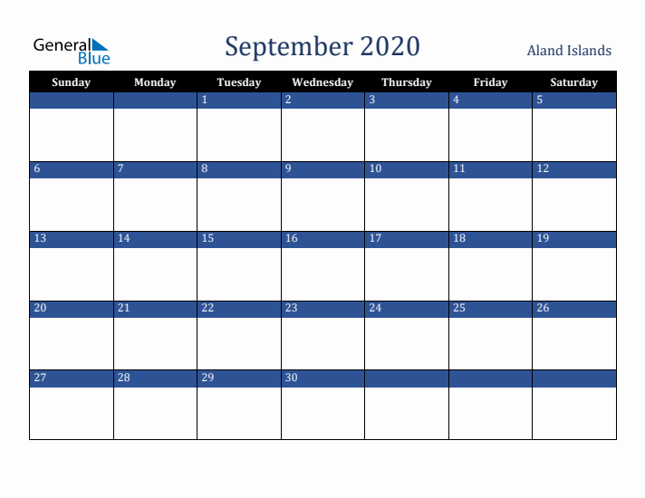 September 2020 Aland Islands Calendar (Sunday Start)