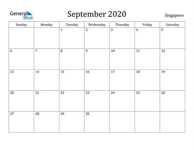 Singapore September 2020 Calendar With Holidays