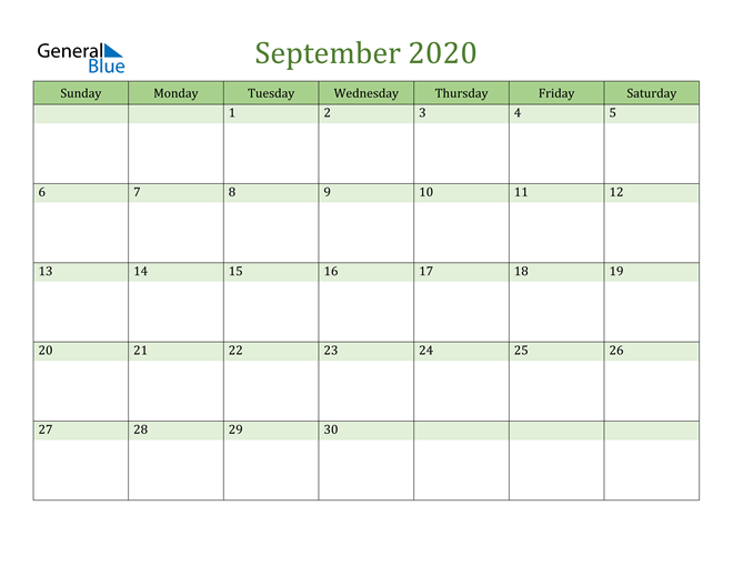  September Calendar 2020