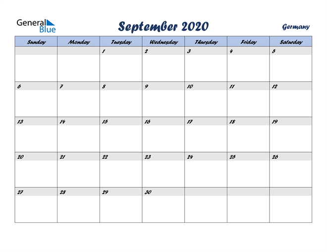 Germany September 2020 Calendar With Holidays