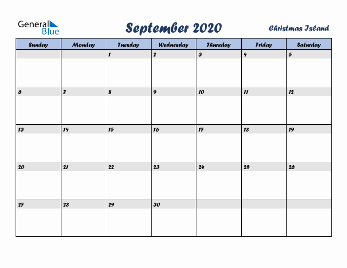 September 2020 Calendar with Holidays in Christmas Island
