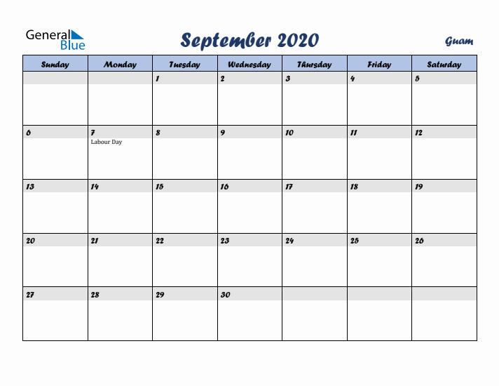 September 2020 Calendar with Holidays in Guam