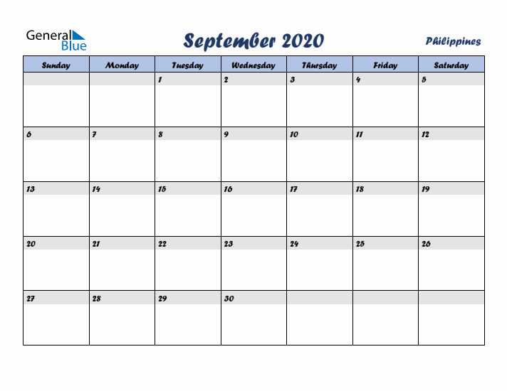 September 2020 Calendar with Holidays in Philippines