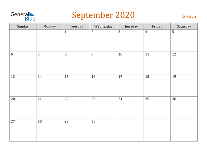 September 2020 Holiday Calendar