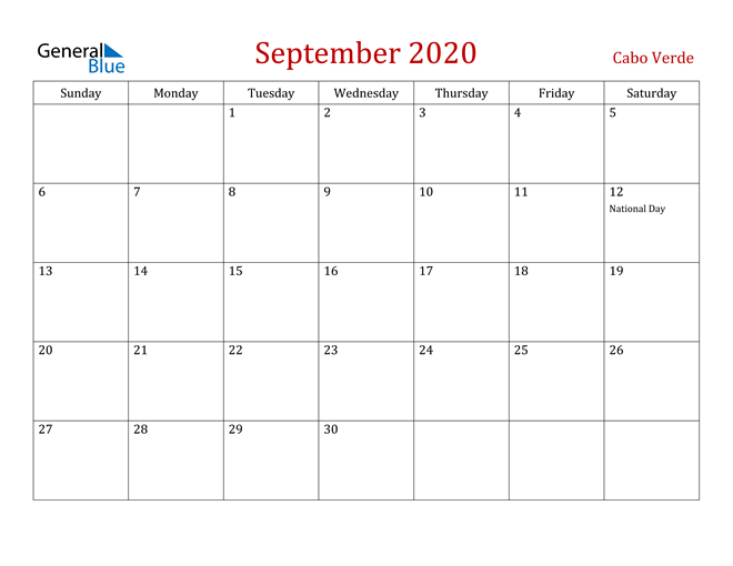 Cabo Verde September 2020 Calendar