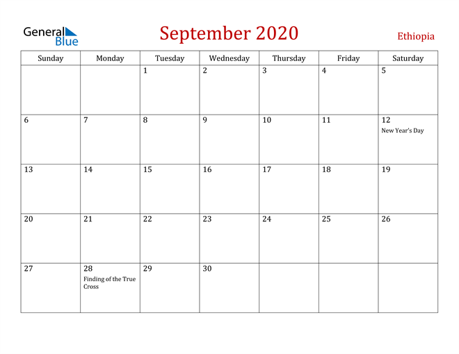 Ethiopia September 2020 Calendar