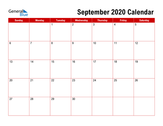 Get September 2020 Calendar Printable Monday Start PNG