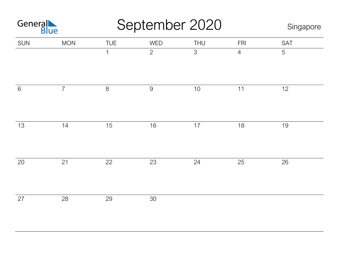 September 2020 Calendar - Singapore