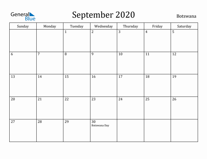 September 2020 Calendar Botswana