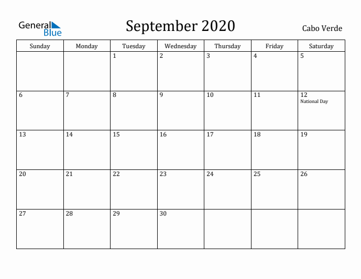 September 2020 Calendar Cabo Verde